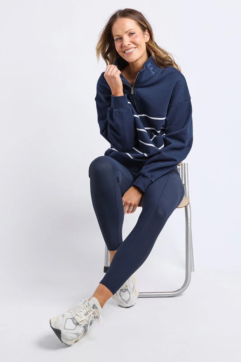 College Stripe Zip Crew