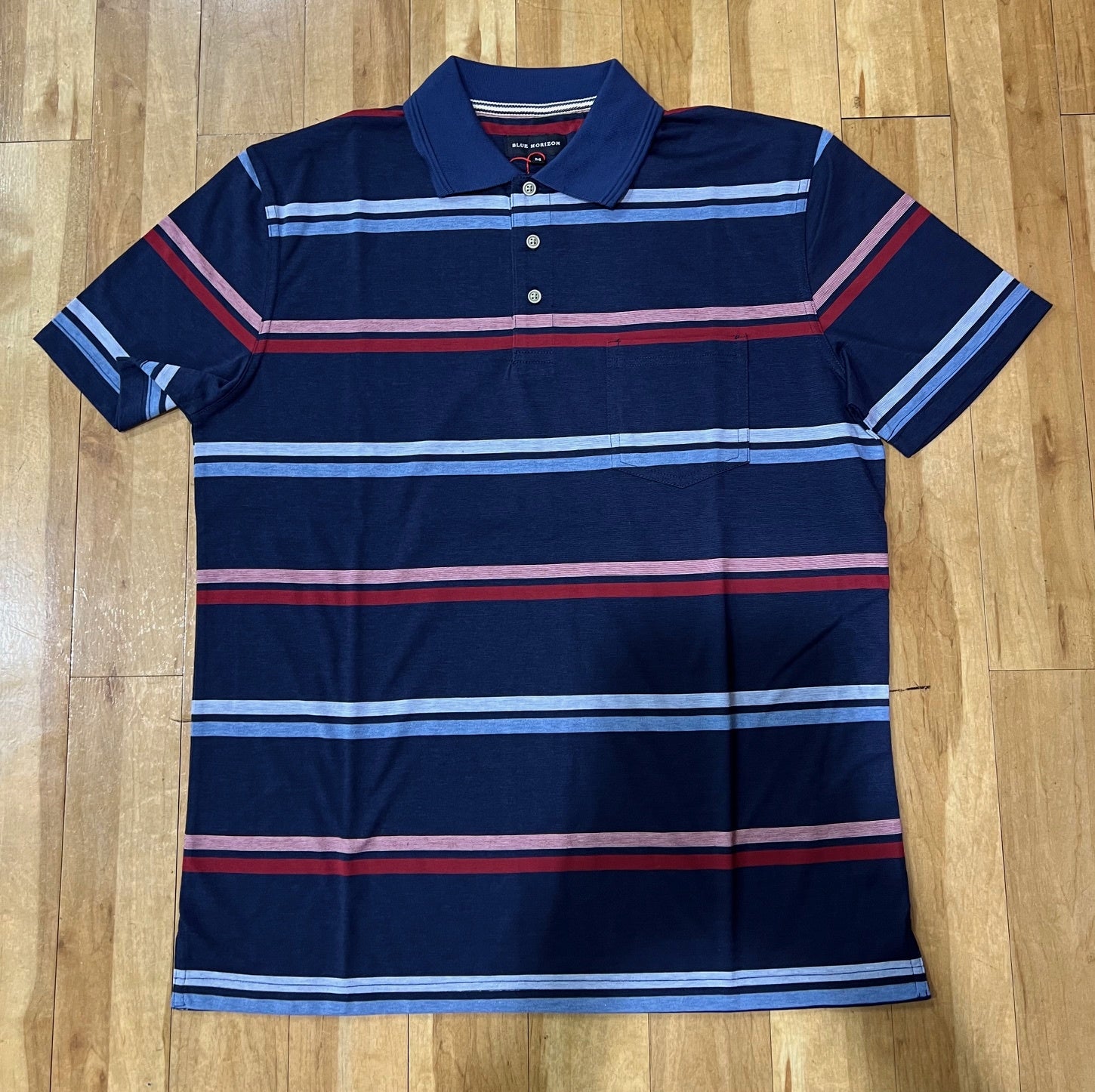 Blue Horizon Stripe Polo - Scarlet
