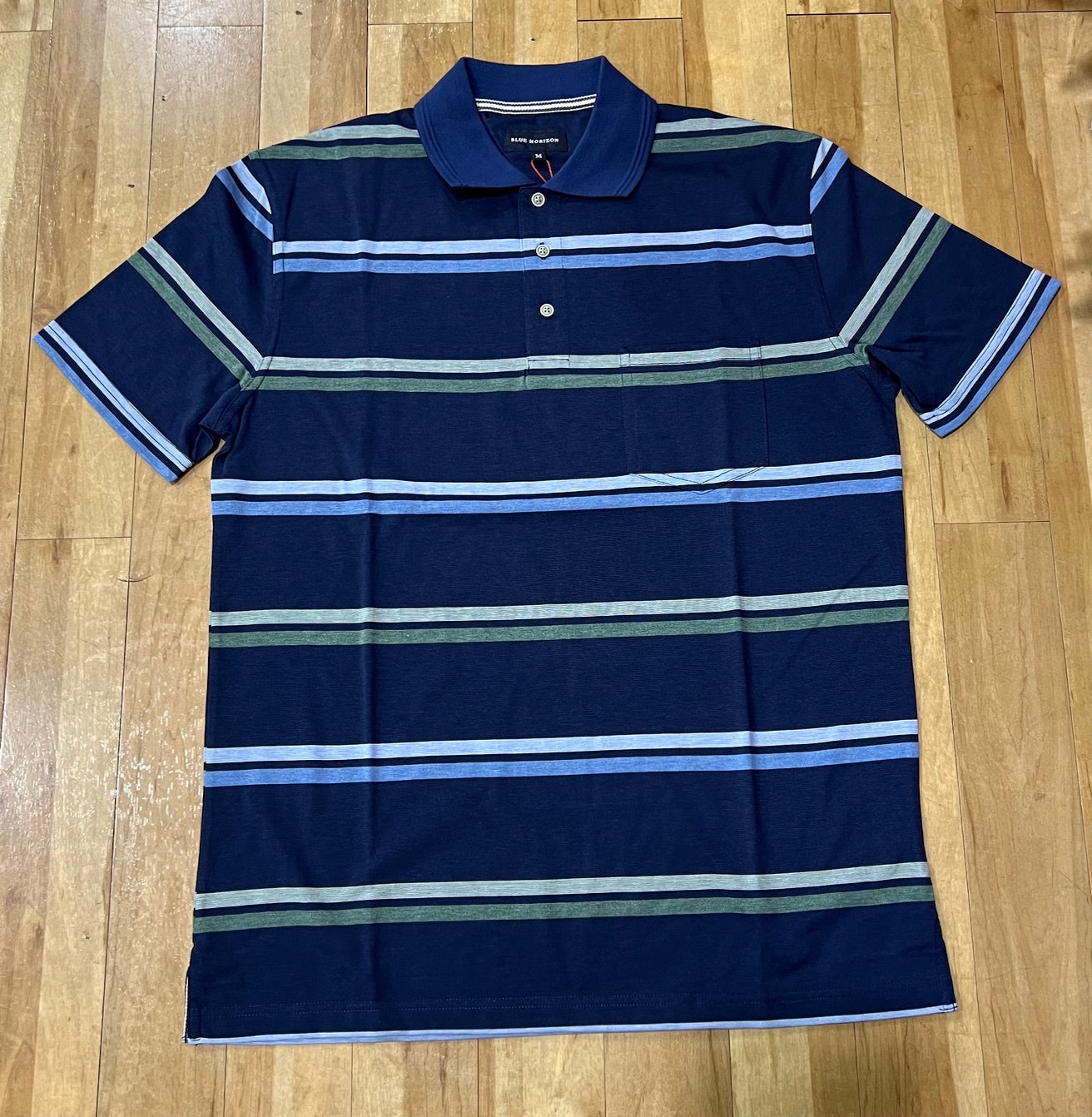 Blue Horizon Stripe Polo - Green Marle