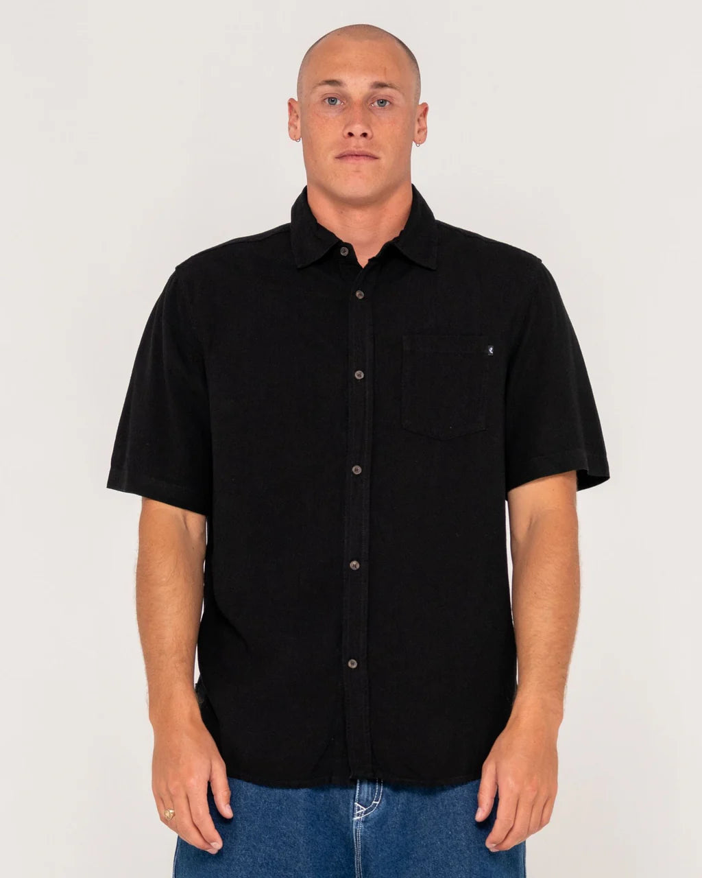 Overtone SS Linen Shirt - Black