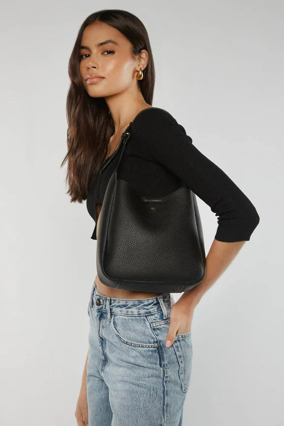 Zali Small Slouch Bucket Tote - Black Pebble