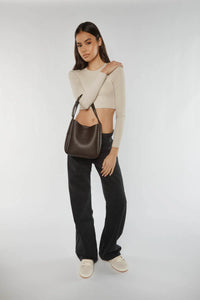 Zali Small Slouch Bucket Tote - Choc Pebble