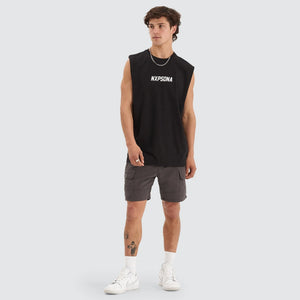 CAUTIONARY SCOOP BACK MUSCLE TEE