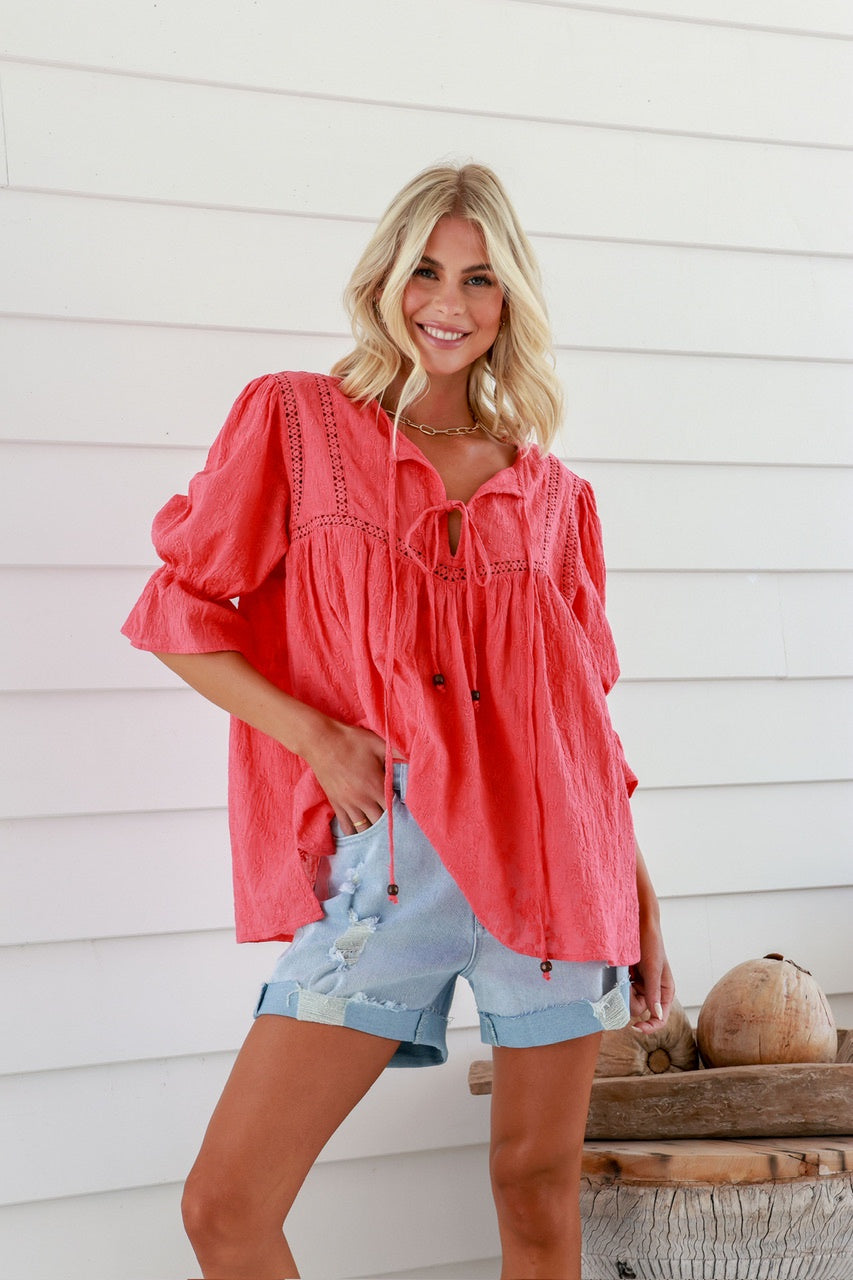 Cotton Broderie Tassel Top